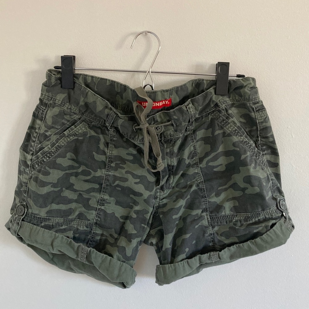 camo cargo shorts with front tie